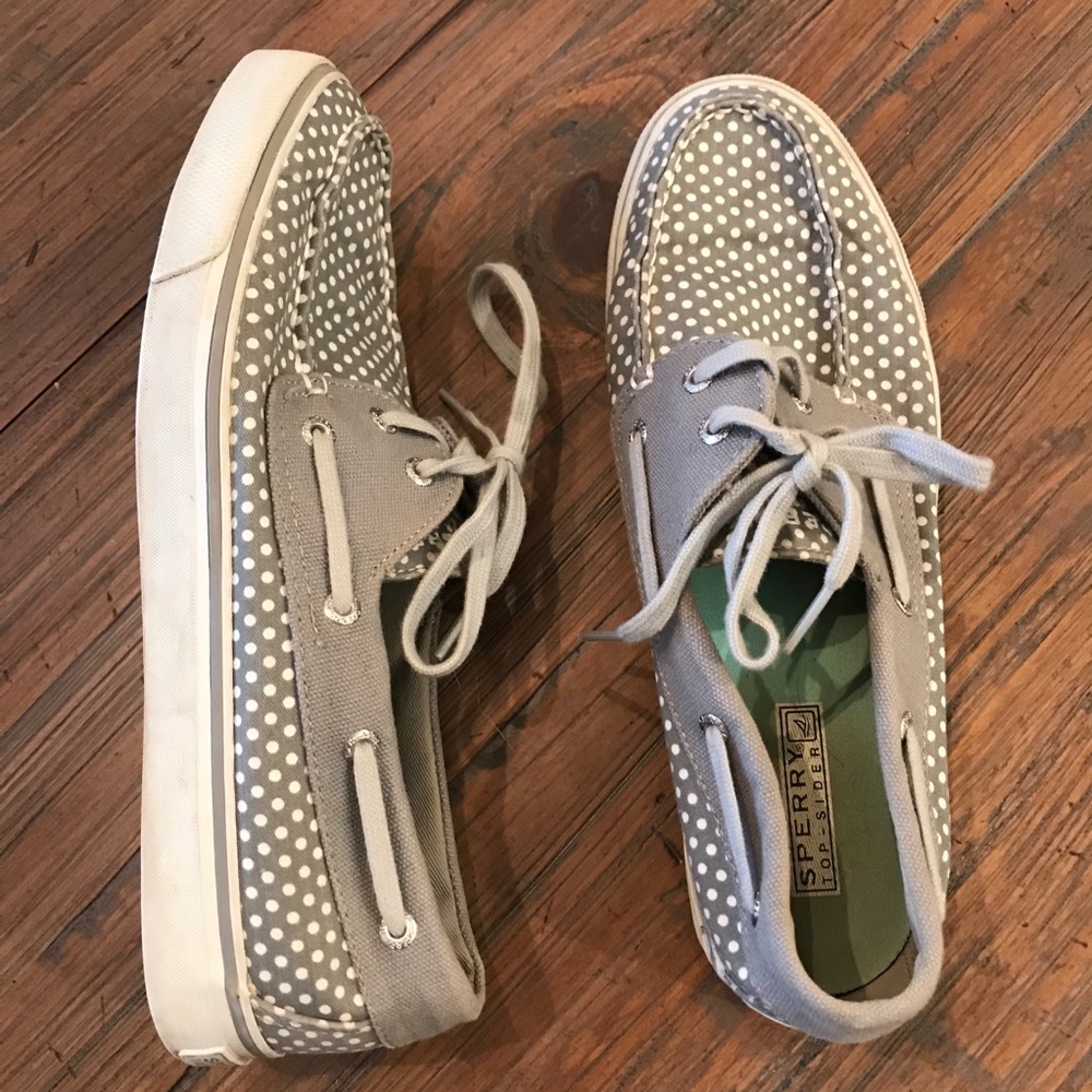 Sperry Top-Sider size 9 gray & white polka dot shoes